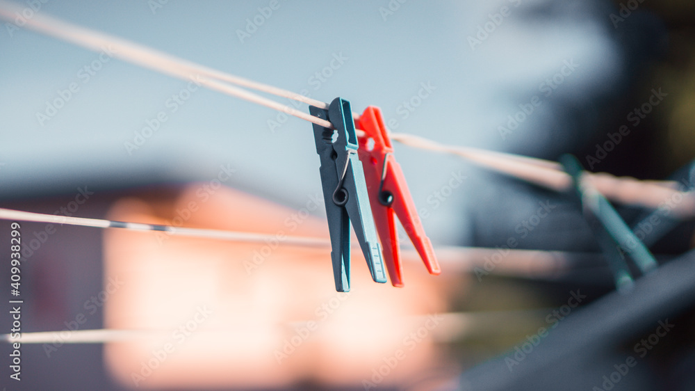 Clothes pegs on the washing line