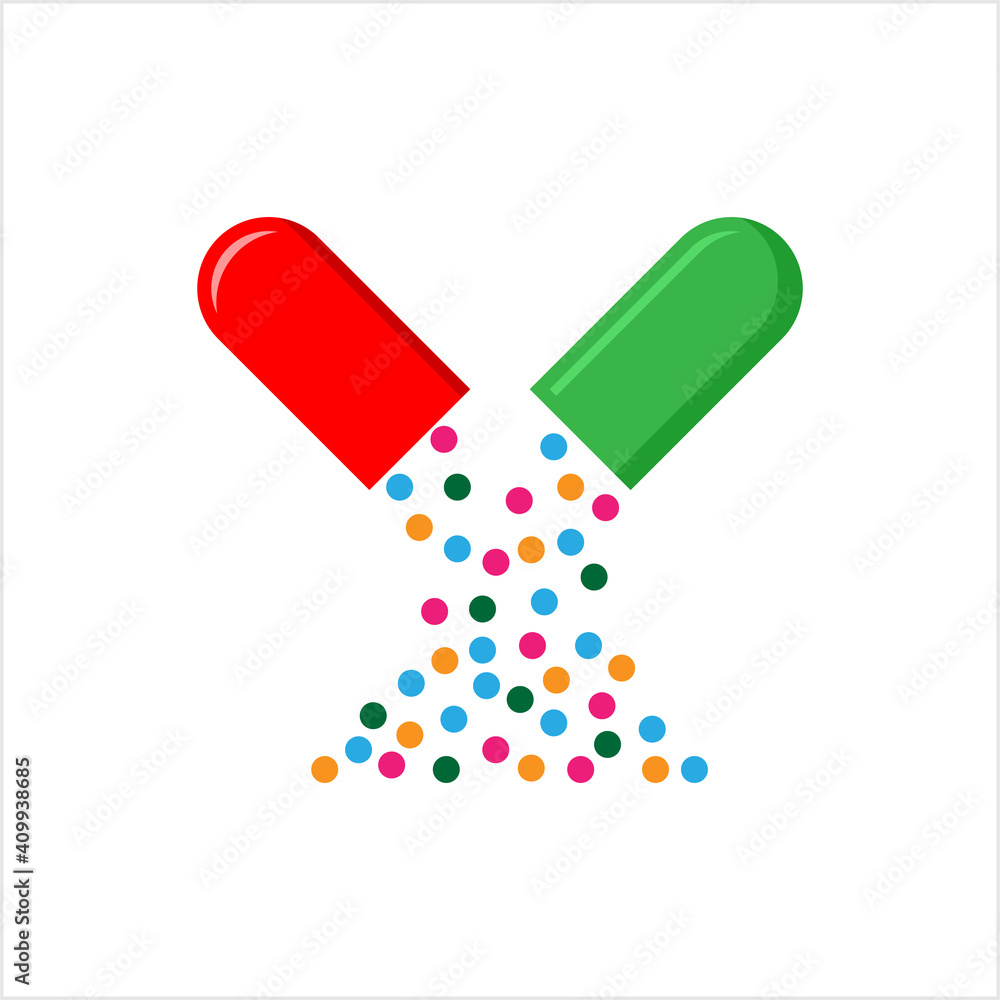 Open Capsule Icon, Medicine In Cylindrical Shape Shell Open Capsule Icon, Medicine In Cylindrical Shape Shell