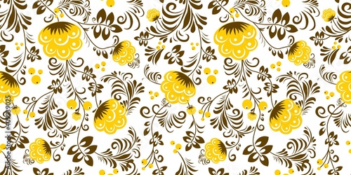 Petrikov painting seamless pattern. Folk style. ethnic painting. Pancake week. postcard or poster, Slavic holiday. Shrovetide Maslenitsa
