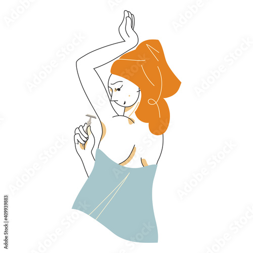 The girl who has a reusable depilatory razor. Vector illustration in flat minimalistic style.