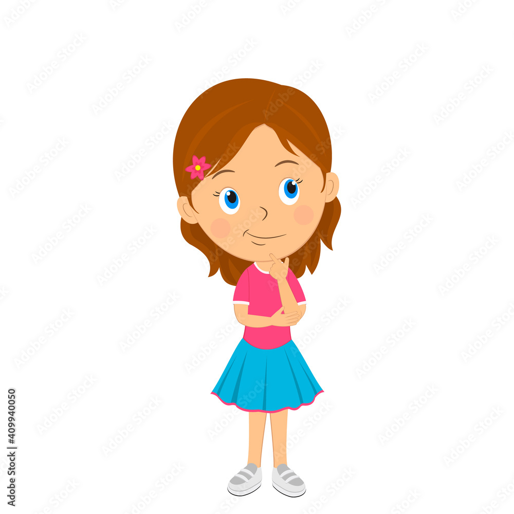 cute carrtoon girl shouws pensive cute carrtoon girl shouws pensive