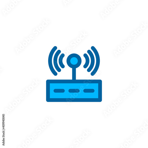 Router network connection icon in blue color style. Connection and network icon