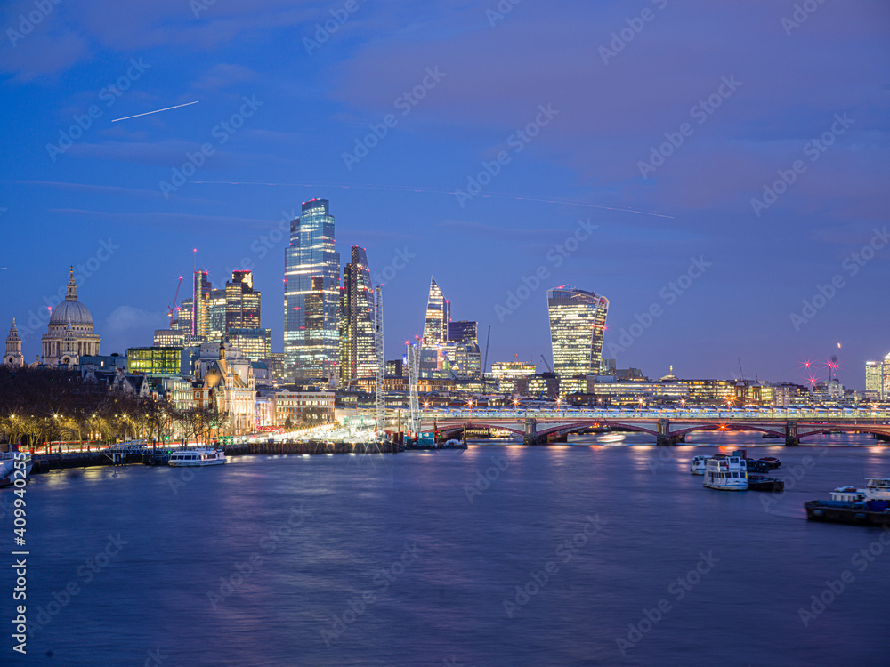 River Thames with City of London Skyline, London, UK