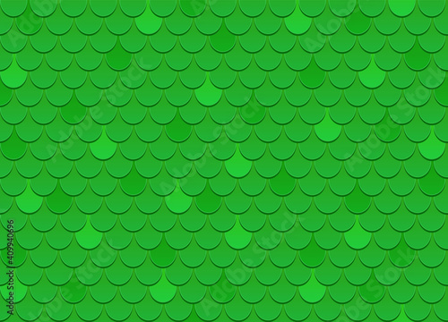 Vector seamless pattern of green roof tile. Green shingles roof texture background. Green roof tile for house covering. Vector illustration.