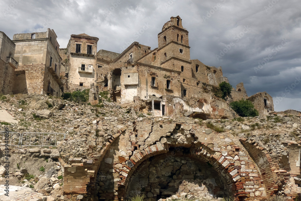 Abandoned ruined houses in the ghost town of Craco