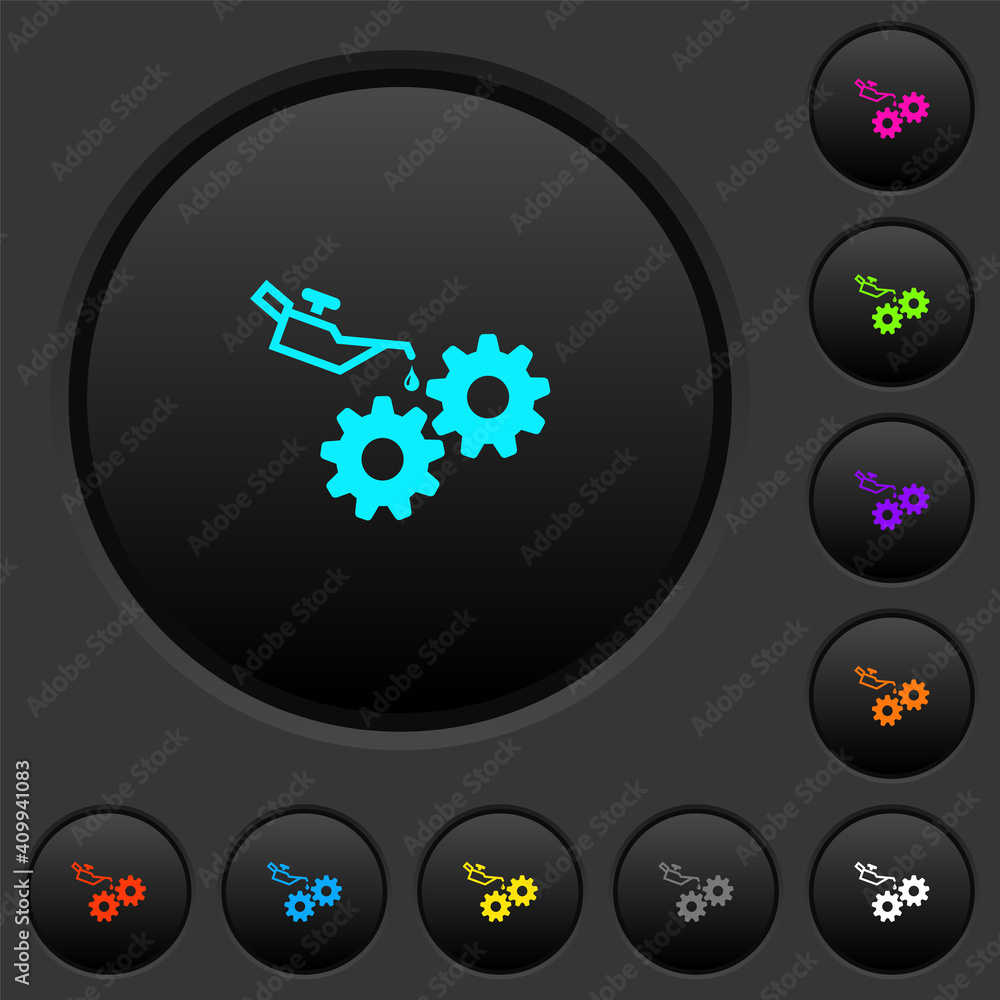 Oiler can and gears dark push buttons with color icons Oiler can and gears dark push buttons with color icons