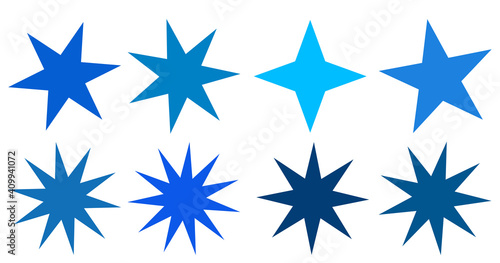 Set of vector starburst, sunburst badges. Collection blue different gradient color. Simple style Vintage labels. Design elements. Colored stickers. Vector illustration eps10 of types and colors icon
