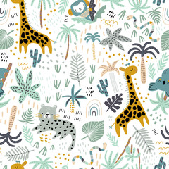 Wandcirkels Kinderkamer patronen Jungle dieren en tropische elementen kinderkamer  © solodkayamari