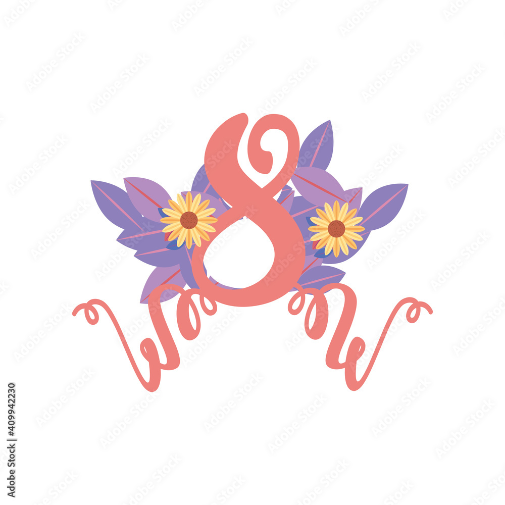 Fototapeta premium womens day 8 march floral flowers and swirl decoration in cartoon style