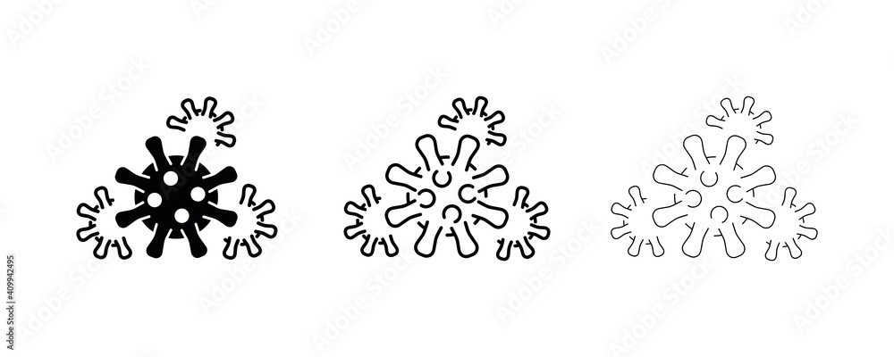 A virus set with 3 different thickness exclamation marks. Flu and coronavirus icons have been set. The coronavirus outbreak. Pandemic, medicine, healthcare, Stop coronavirus concept.