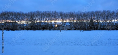 Winter sunset at a park (Park Kasprowicza) in Szczecin 