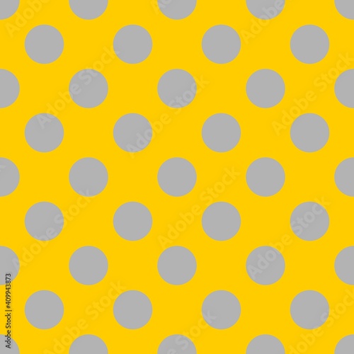 Seamless vector pattern with grey polka dots on sunny yellow background. For website design, desktop wallpaper, cards, invitations, wedding or baby shower albums, backgrounds, arts, and scrapbooks