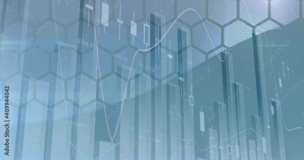 Animation of financial data processing over hexagons Animation of financial data processing over hexagons