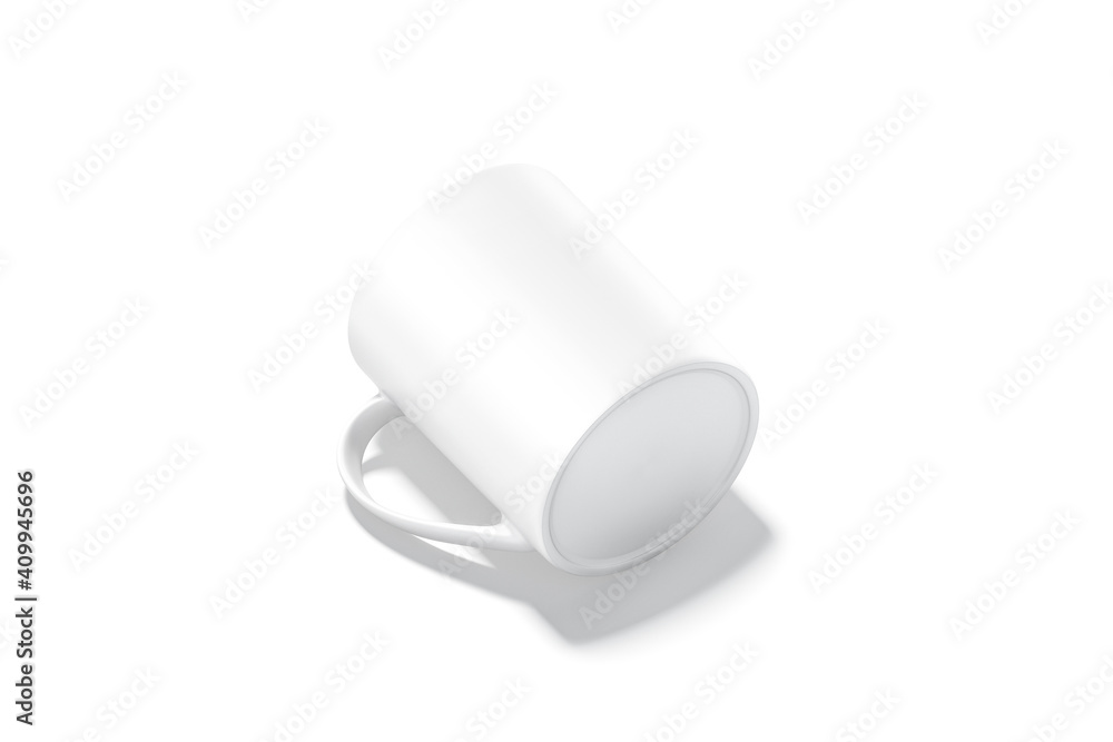 Blank white ceramic mug with handle mockup lying bottom, isolated Blank white ceramic mug with handle mockup lying bottom, isolated