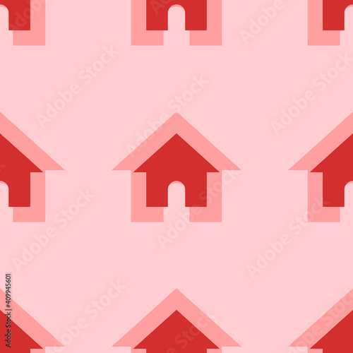 Seamless pattern of large isolated red kennel symbols. The elements are evenly spaced. Vector illustration on light red background