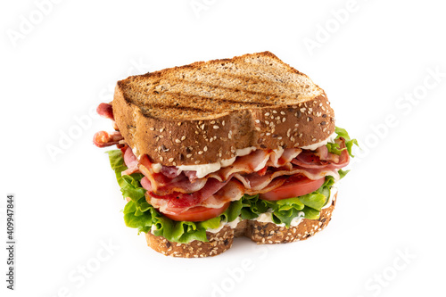 Classic BLT sandwich isolated on white background photo