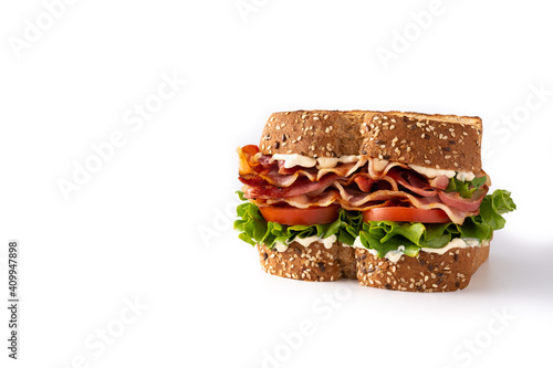 Classic BLT sandwich isolated on white background. Copy space photo