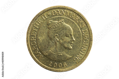 Photography 10 danish kroner coin on white isolated background