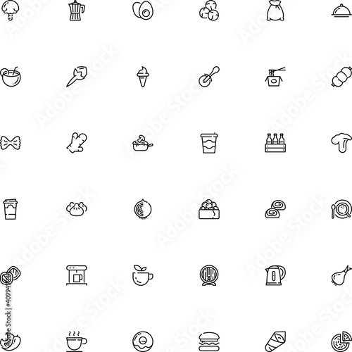 icon vector icon set such as: doughnut, slicer, juice, dumpling, wooden, japan, yum, hand drawn, elements, sum, beach, farfalle, egg, household, sour, fungus, hamburger, portion, herbal medicine