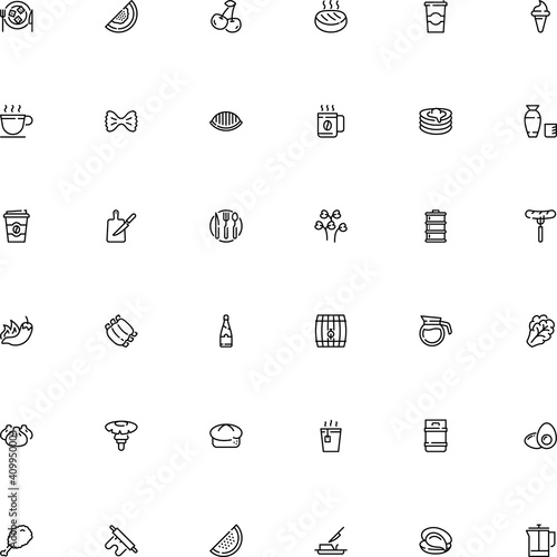 icon vector icon set such as: frozen, rack, seed, dumpling, soft, steamed, gourmet, basil, delicacy, business, bone, cherry, refreshment, smoke, kettle, seafood, pin, card, hand, margarine, fried-egg