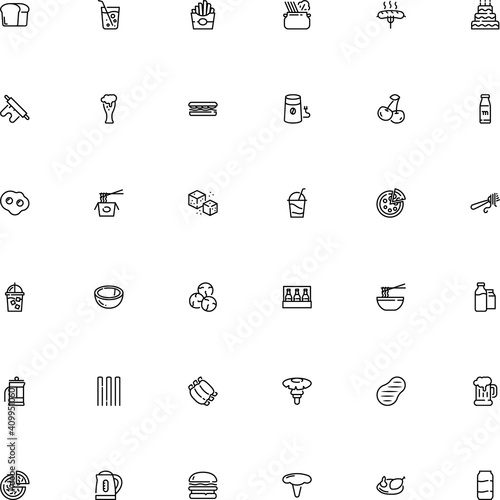 icon vector icon set such as: t-bone, china, noodles, caper, spare, sausage, concept, thermal, recipe, clean, calcium, thai, capers, takeaway, colour, rack, gourmet, harvest, vegetable, sugar, baker