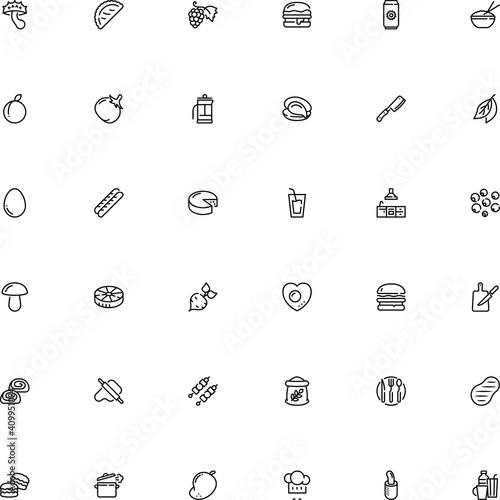 icon vector icon set such as: champignons, meringue, straw, engraving, shashlik, pin, farming, baguette, tropical, stove, crust, pizza, baked, orecchiette, suillus, homemade, saucepan, confection