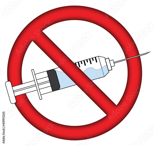 Prohibition symbol illustration with syringe