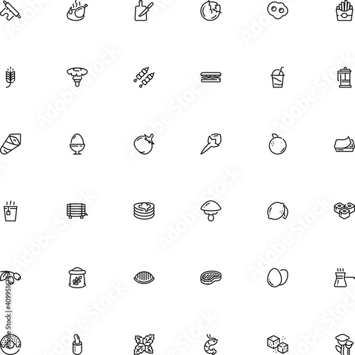 icon vector icon set such as: cylinder, green, seed, eggcup, eating, filter, calorie, t-bone, cooked, refined, semifinished, slice, mushrooms, donut, wine, omelet, life, skewer, submarine, beer