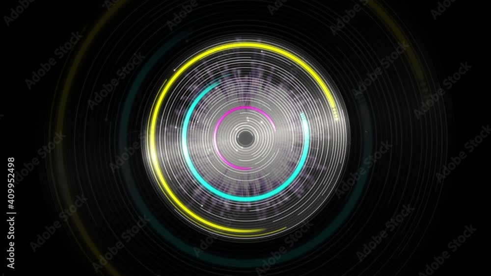 Animation of explosion of purple light trails over spinning circles on black background Animation of explosion of purple light trails over spinning circles on black background