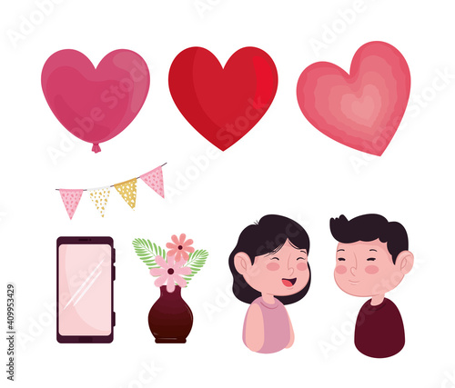 bundle of eight valentines day icons vector illustration design
