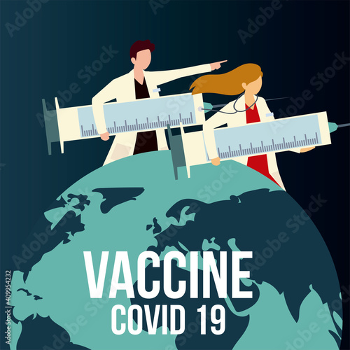 physicians with syringe protection world for covid 19