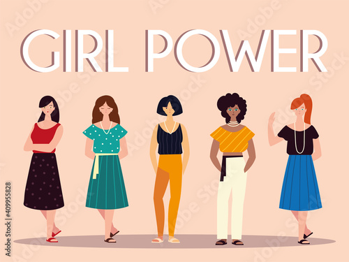 women girl power, female characters together © djvstock
