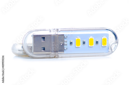 Mini portable usb led light on white background isolation