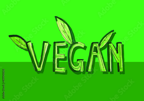 Vegan phrase covered in leaves vector illustration