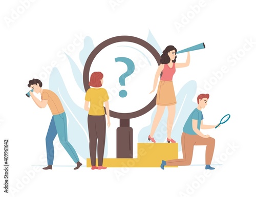 Cartoon Color Characters People and Searching Concept. Vector