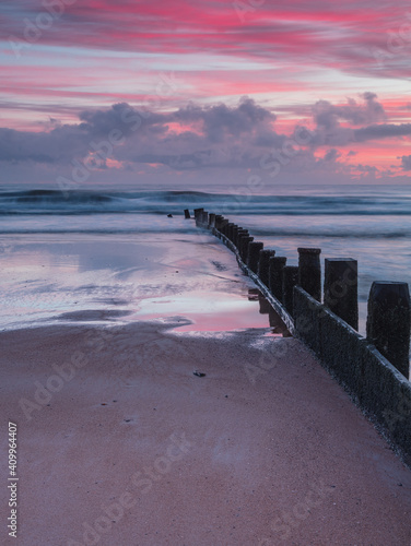 Landscape Seascape view of Blyth Beach  Northumberland at sunrise.