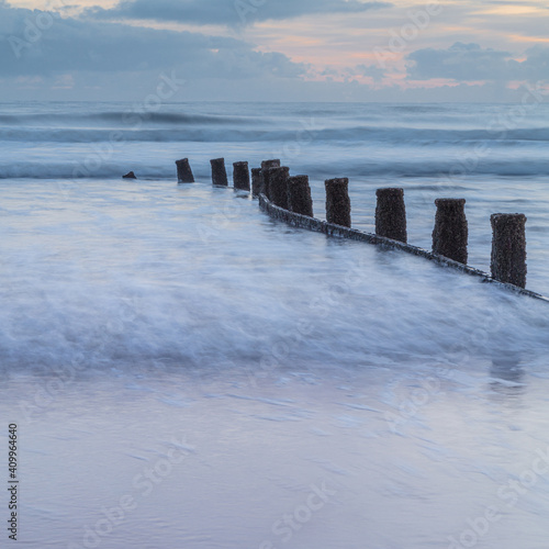 Landscape Seascape view of Blyth Beach  Northumberland at sunrise.