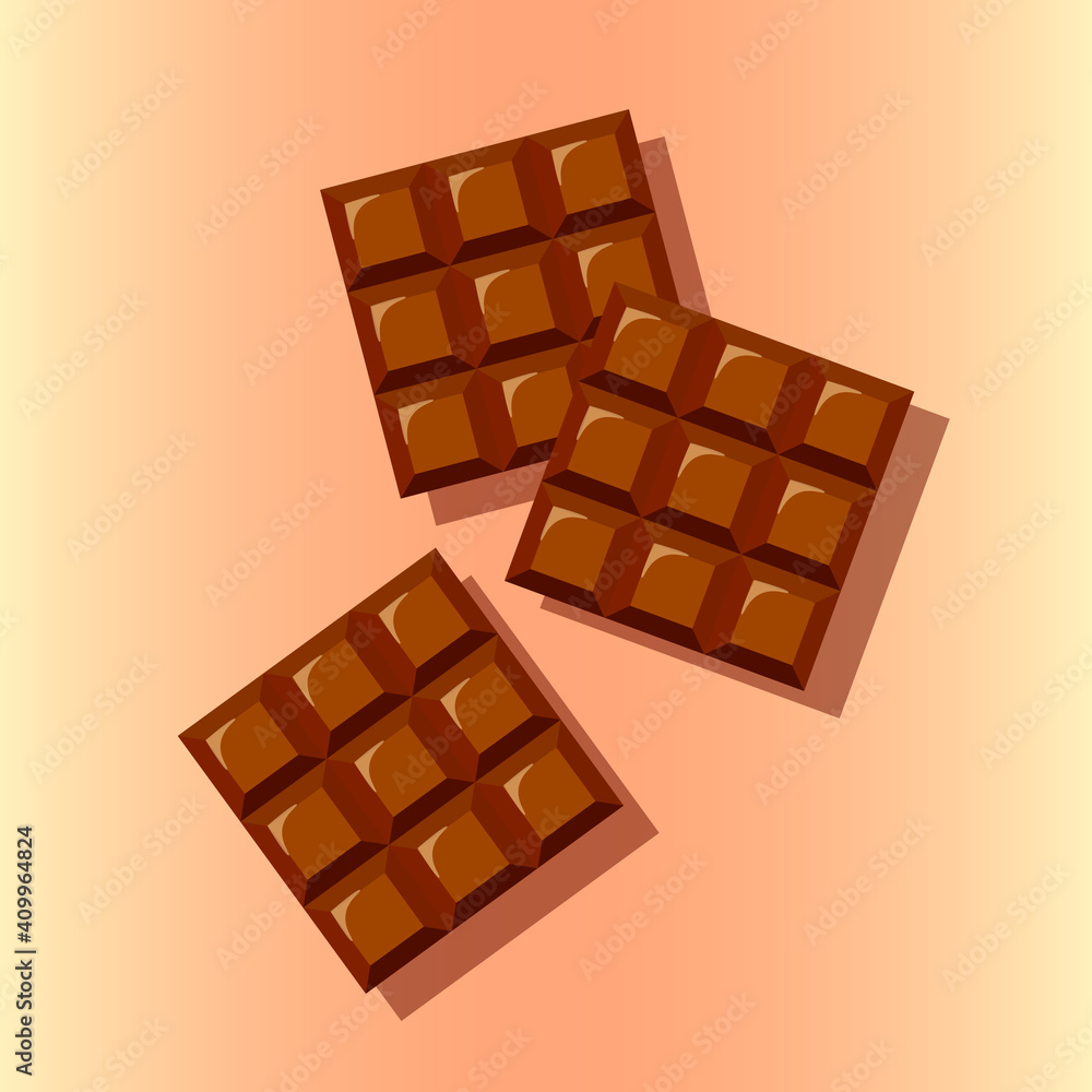 Chocolate bars in pink background with shadows. Delicious brown food illustration of confectionery products. Chocolate bars in pink background with shadows. Delicious brown food illustration of confectionery products.