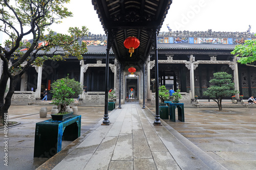 Ancient ancestral hall courtyard with Chinese architectural style, Guangzhou City, Guangdong Province, China photo
