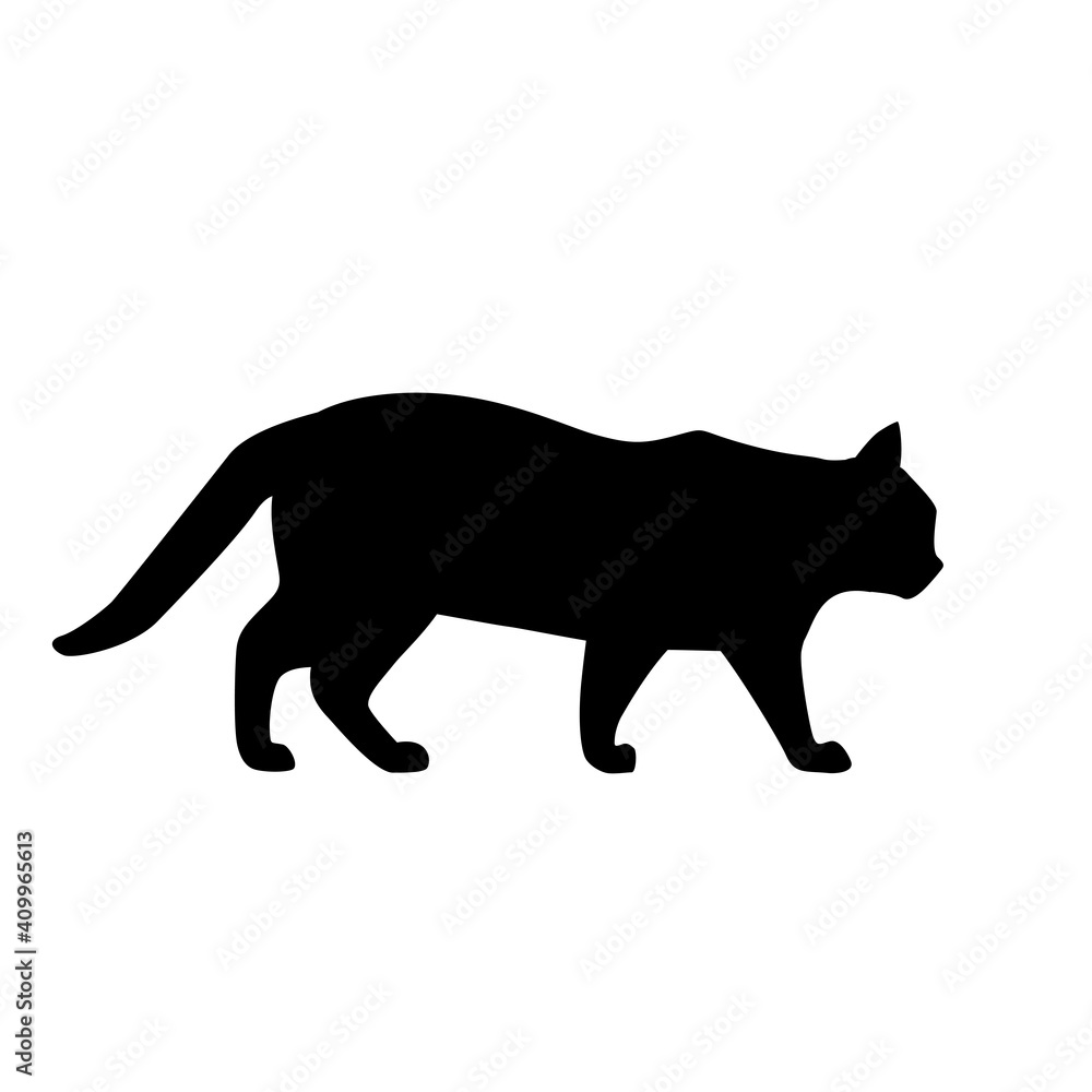 Black Cat Silhouette on White Background. Icon Vector Illustration. Concept for  Logo, Print, Sticker.