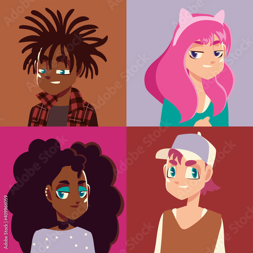 people youth culture girl with pink hair, afro man with dreadlocks