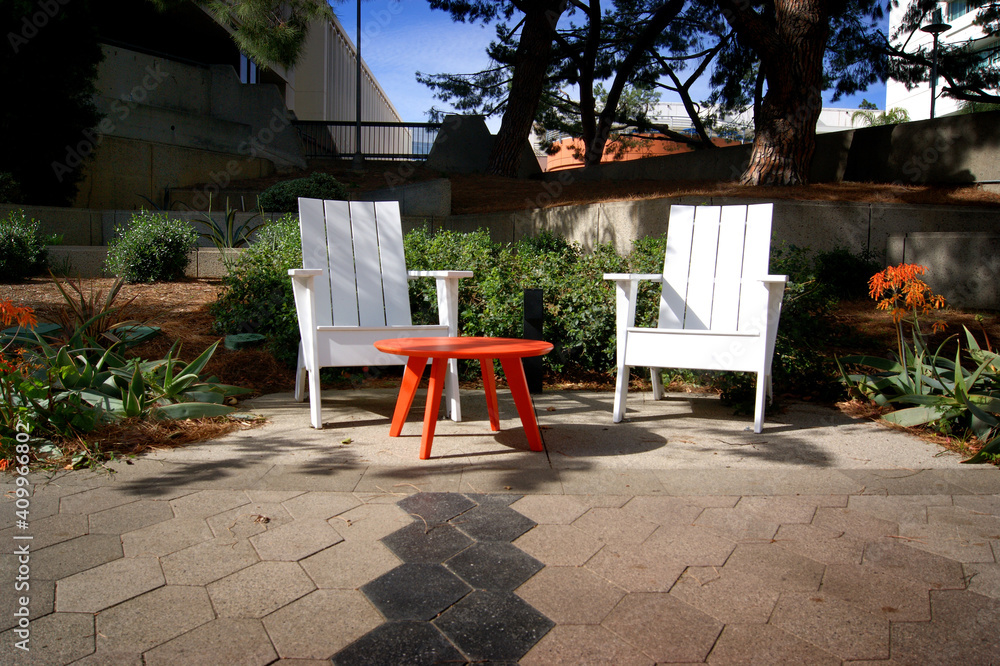 Chairs on courtyard patio