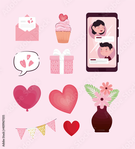 bundle of ten valentines day icons vector illustration design