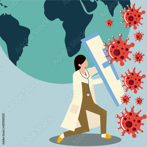 woman physician holding a shield protection covid 19 global disease