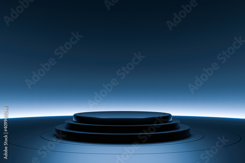 Modern background and empty stage with blue light, Future modern interior concept. showcase for product, 3d rendering