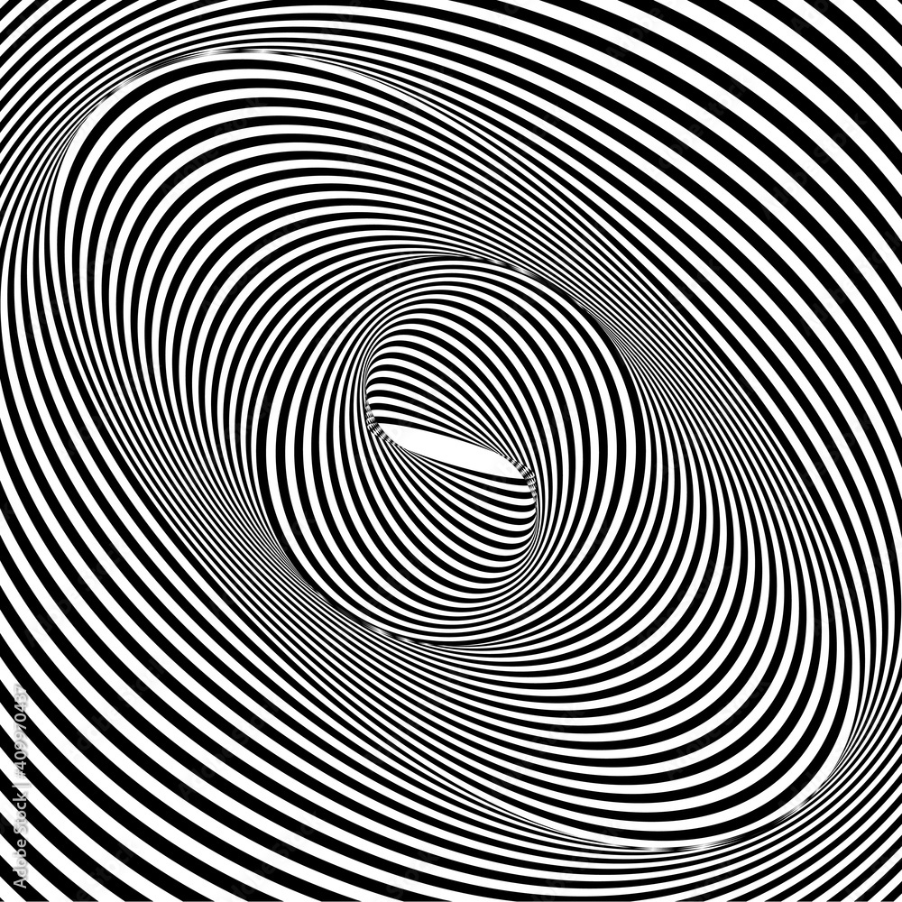 Abstract black and white striped background. Geometric pattern with visual distortion effect. Optical illusion. Op art. Abstract black and white striped background. Geometric pattern with visual distortion effect. Optical illusion. Op art.