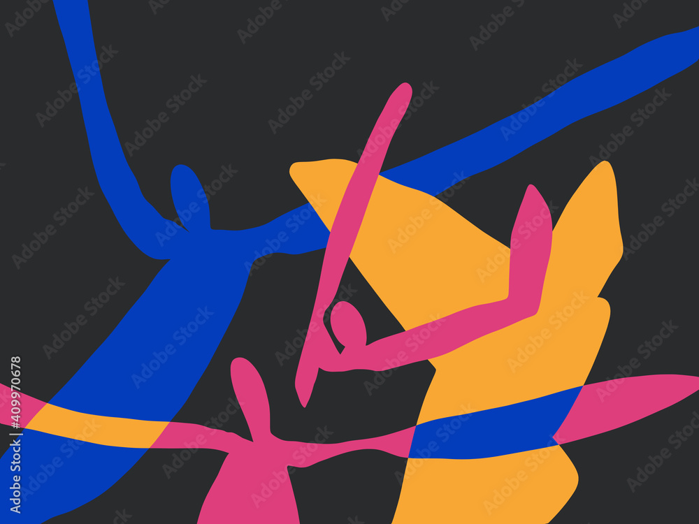 Abstract people illustration.Color collage in Black background. Fauvism and  cut out vibe from Henri Matisse.For art product print poster and fashion.  Stock Illustration | Adobe Stock