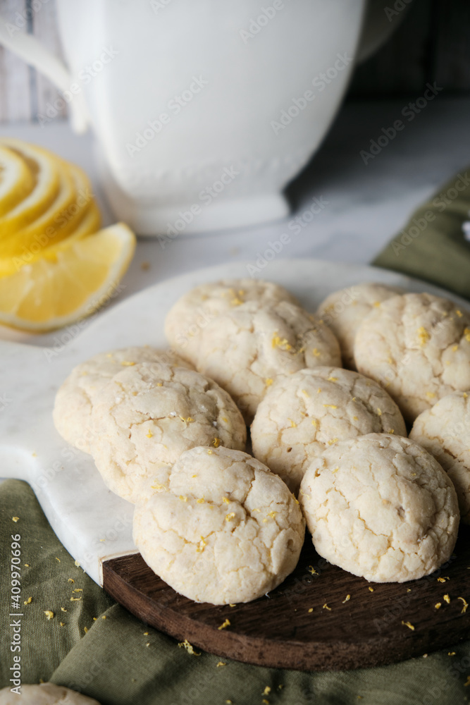 lemon cookies set on white cafe table background. lemon cookies set on white cafe table background.