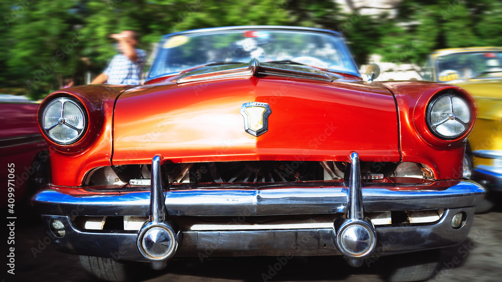 Front View of an old classic American car. Havana, Cuba