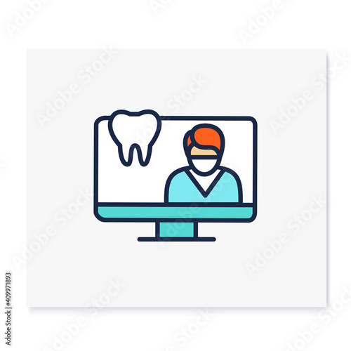 Teledentistry color icon. Telehealth medical care. Virtual dentist consultation. Telemedicine, health care concept. Online stomatology, dental medicine. Isolated vector illustration